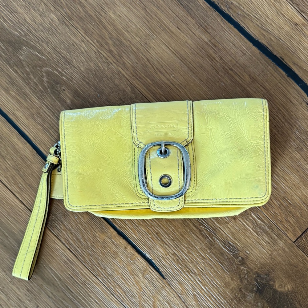 Coach Bleecker Yellow Patent Leather Wristlet Clutch
